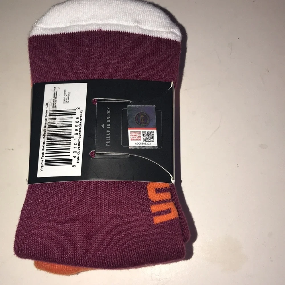 NWT Men’s VT Hokies 2-Pk Quarter Socks